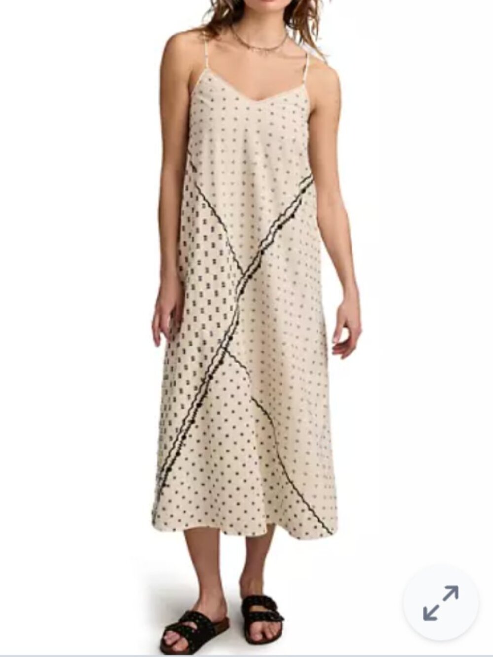 Lucky Brand Cream Slip Dress with Navy Blue Dot & Stitch Pattern